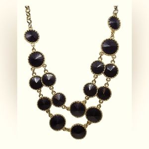 🌸🌺🌼Necklace Gold Tone Layered Two Rows Jet Black Acrylic Beads Adjustable